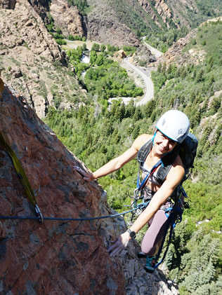 Multipitch climbing above Big Cottonwood Canyon